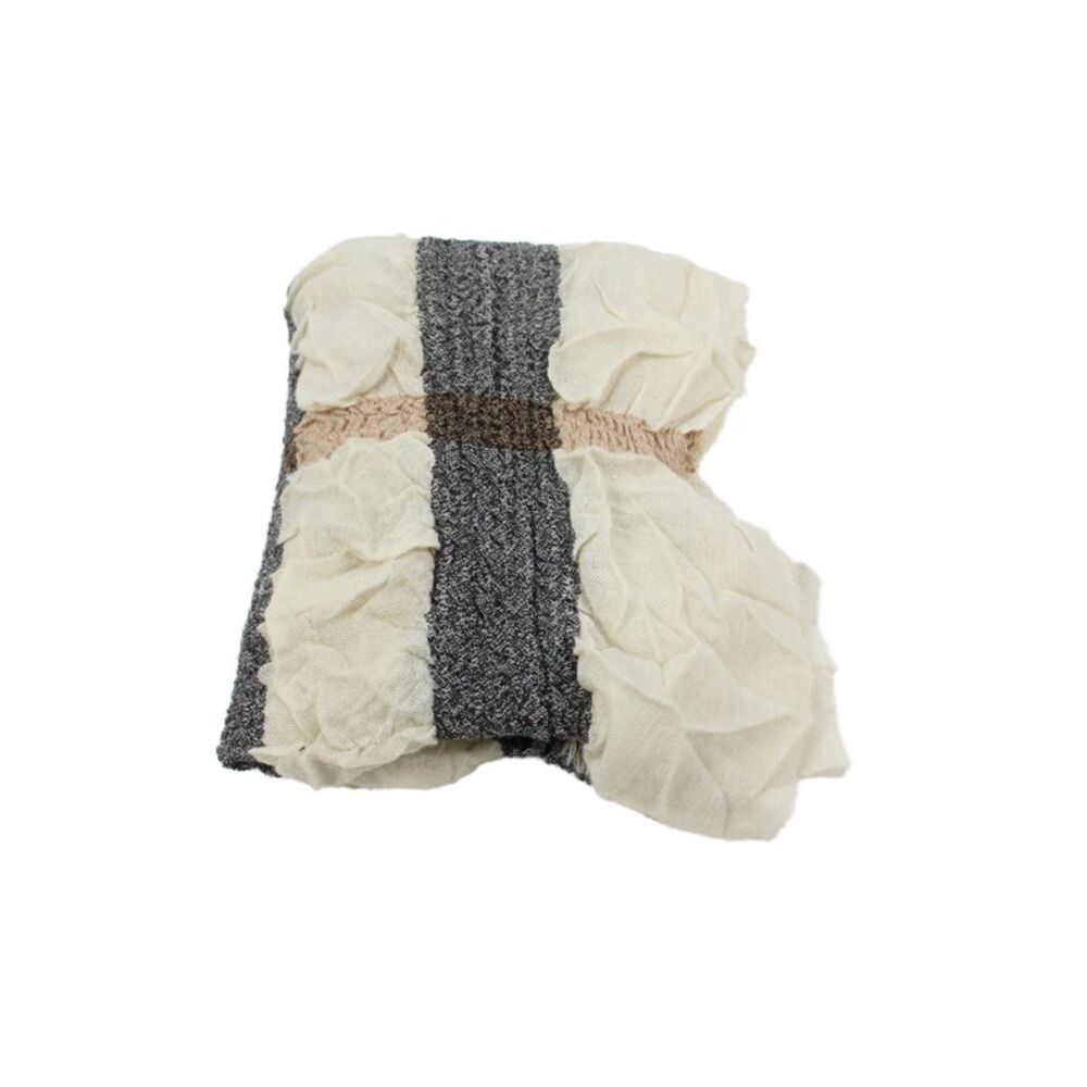 Burberry Womens Cashmere Knit Ruffled Nova Check Scarf Gray White 74"x13"